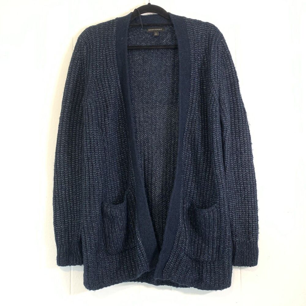 Banana Republic Womens Small Cardigan Sweater Merino Alpaca Knitted Navy‎ Blue